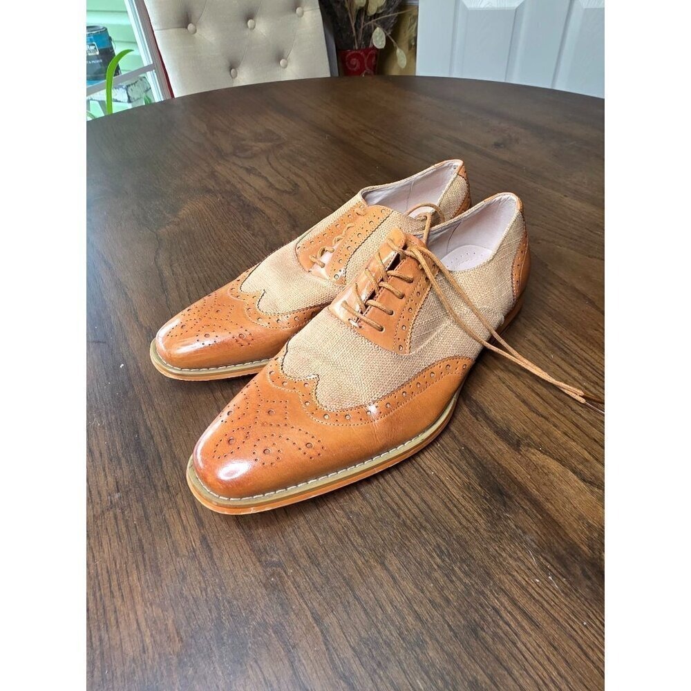 Avanti Milano Giovanni Tan Burlap Patterned Dress Men Shoe size 10 - Picture 7 of 16